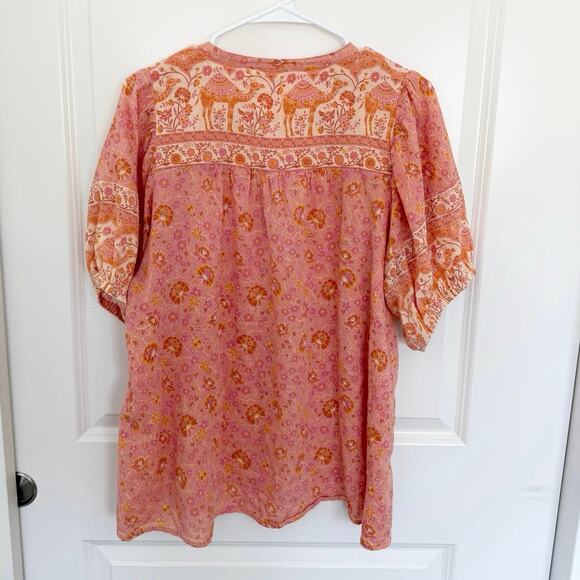 Spell & The Gypsy Sundown Boho Button Front Relaxed Short Sleeve Blouse XL - Picture 3 of 5